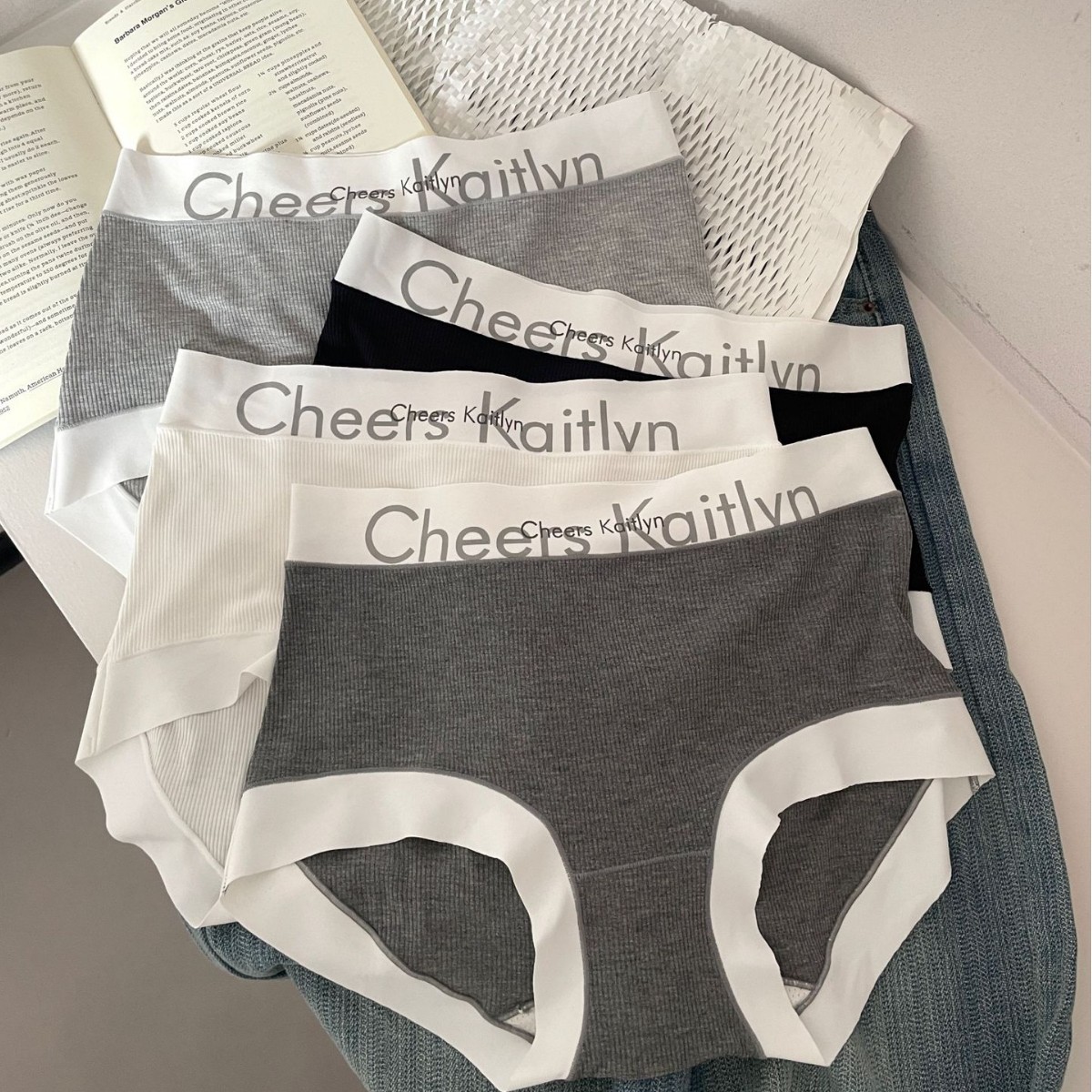 CheersKaitlvn女士内裤螺纹棉中高腰三角短包臀无痕舒适透气运动