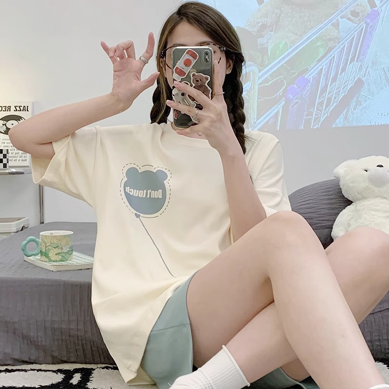 可外穿睡衣女夏季短袖短裤新款小清新休闲运动家居服套装夏天
