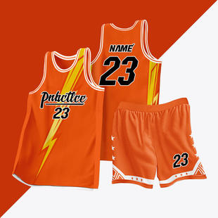 全身数码定制印刷成人儿童篮球服套装球衣比赛训练队服LB098 橙色