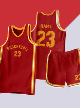 全身数码定制印刷成人儿童篮球服套装球衣比赛训练队服LB046 红色