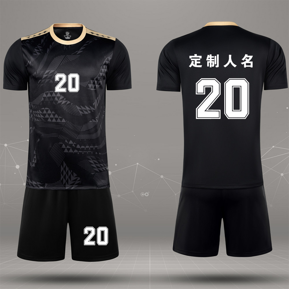 成人儿童学生短袖足球服套装比赛训练队服定制印刷字号3220黑色