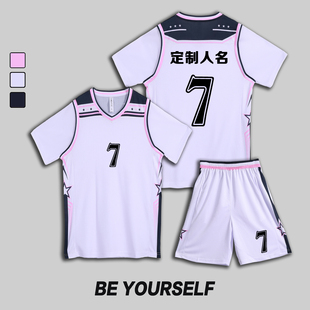 女款女生女童学生假两件短袖篮球服运动健身套装定制印刷3009白粉