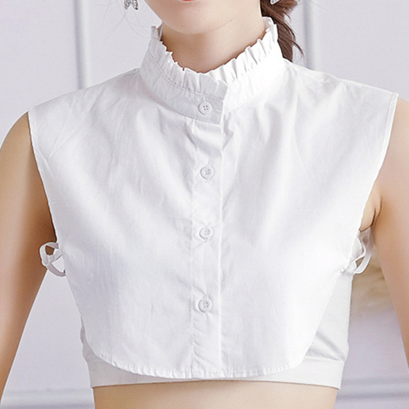 假领子多功能白色棉布小立衬衣