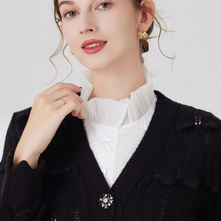 假领子百搭女假领秋冬荷叶边花纱衬衫 立领高端假衣领半截衬衣领