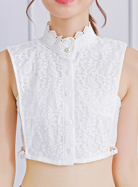 秋冬假领子女百搭假领多功能装饰假衣领蕾丝棉布白黑色衬衣领立领