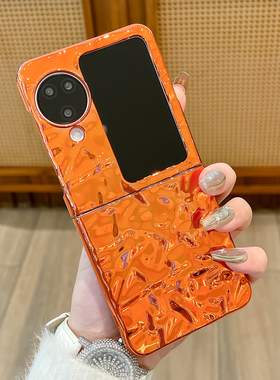 适用oppo findn3flip手机壳橙色水波纹新款findn2flip折叠屏保护壳find n3flip电镀硬壳防摔高级感蓝色保护套