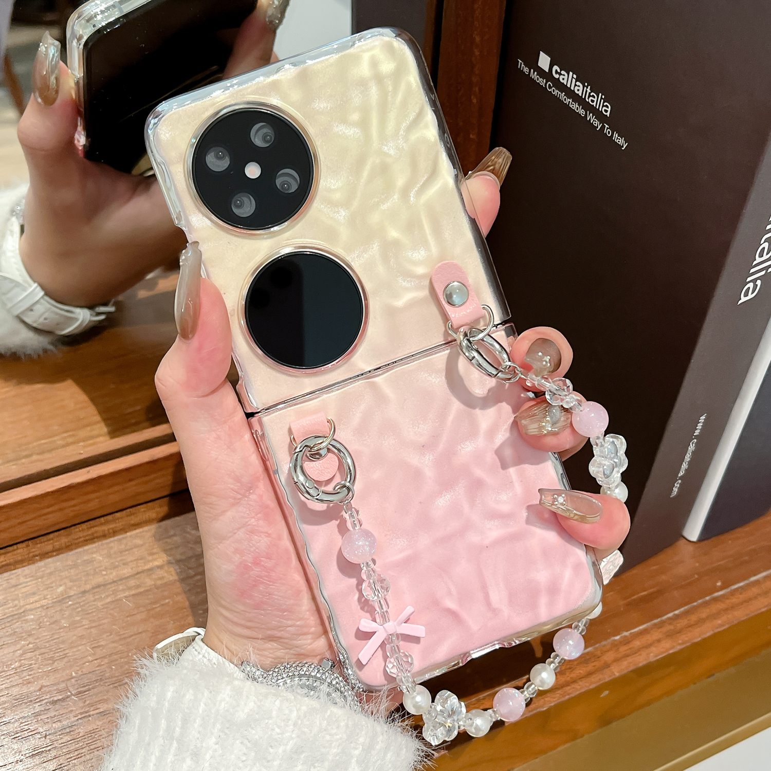 折叠款水波纹纯色防摔手提保护壳