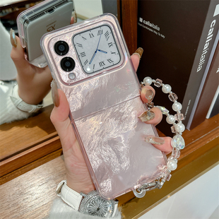 适用华为novaflips手机壳新款Nova FlipS小折叠屏超薄外壳nova flip纯色保护套锡纸纹简约软胶防摔爱心手提链