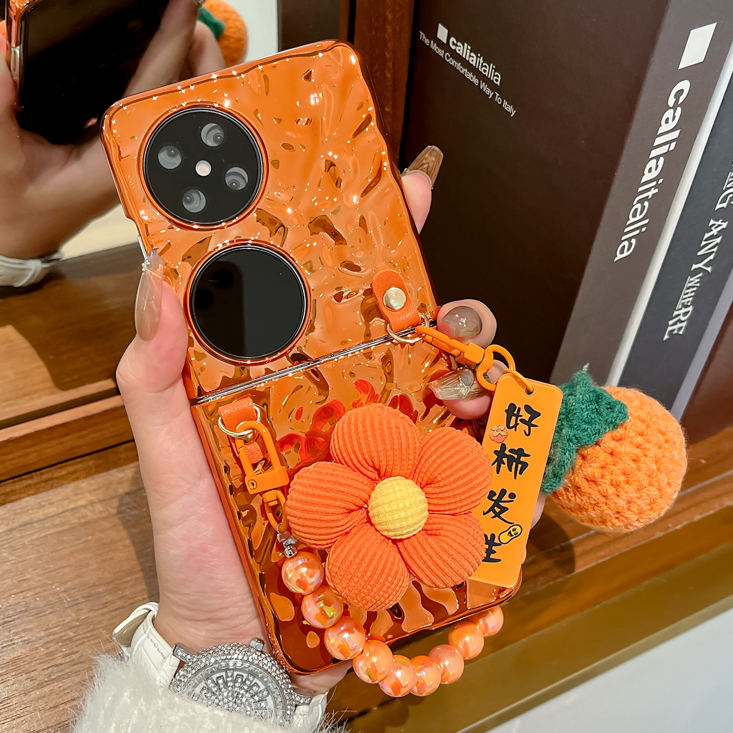 折叠款水波纹电镀橙色支架款外壳