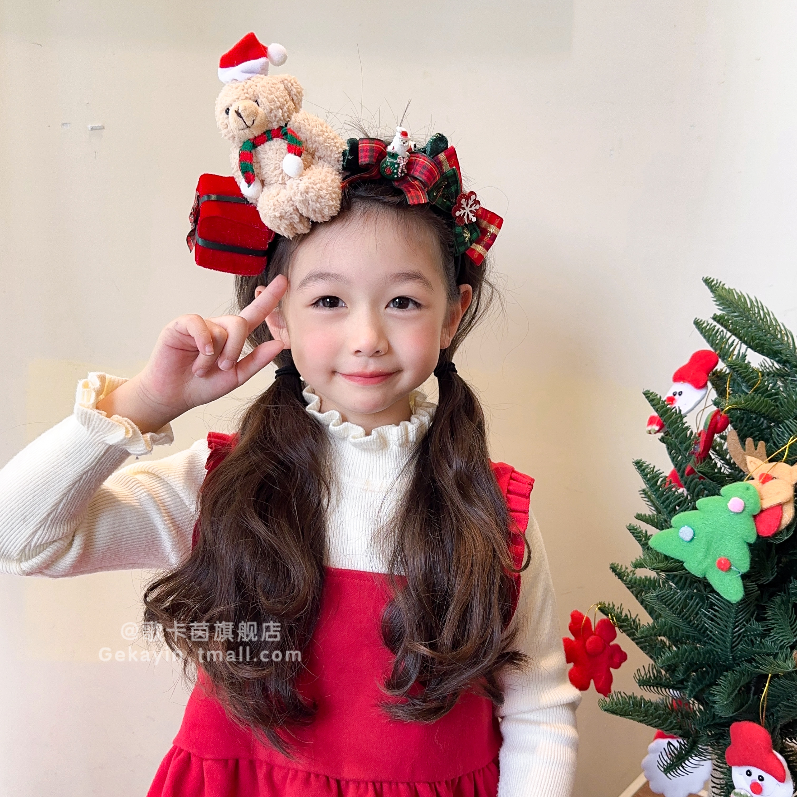 儿童圣诞节发箍2025新款小熊格纹氛围感头箍宝宝可爱发卡头饰女童