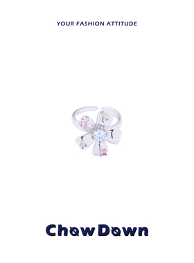 CHOWDOWN潮度原创设计彩色花朵戒指女小众精致轻奢开口可调节手饰