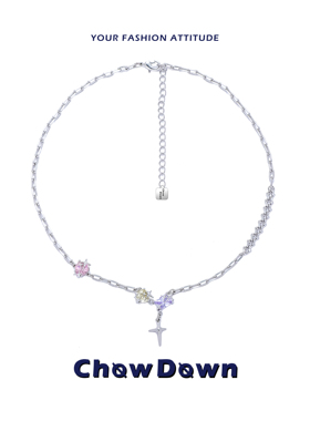 【明星同款】CHOWDOWN原创设计彩色锆石项链女新款简约百搭锁骨链