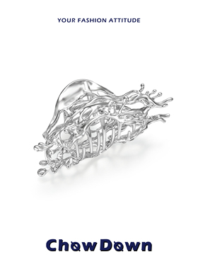 CHOWDOWN原创液态金属感抓夹小众设计感中性鲨鱼夹女生春夏发饰