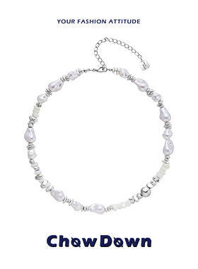 CHOWDOWN原创简约珍珠串珠项链女小众中性欧美跨境ins风锁骨链
