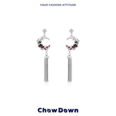 CHOWDOWN渐变红月流苏耳环