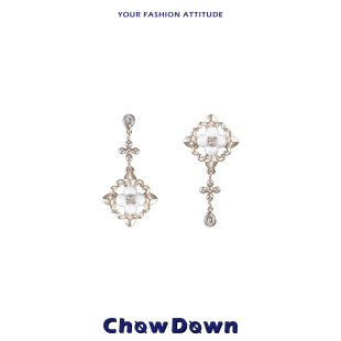 CHOWDOWN原创irises鸢尾系列不对称耳钉925银针精致小香风耳饰女