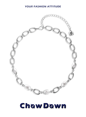 CHOWDOWN肌理镂空拼接圆环锁骨链轻奢冷淡风几何金属时尚潮酷项链