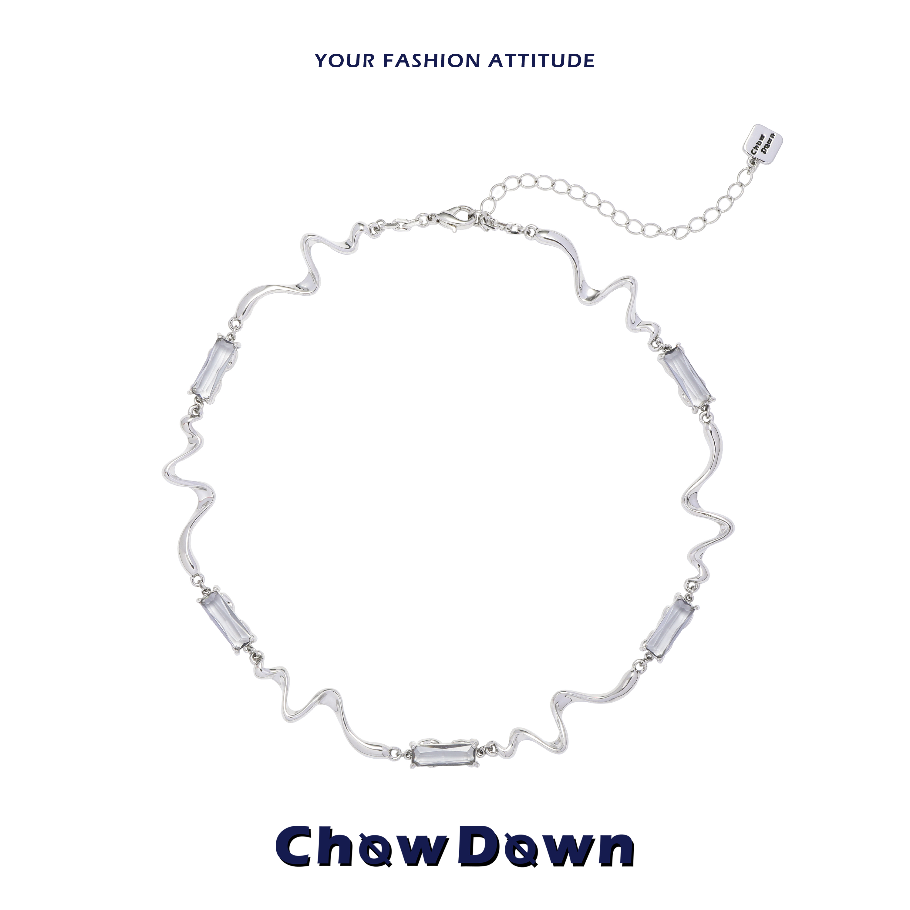 CHOWDOWN灰色方糖锆石锁骨链