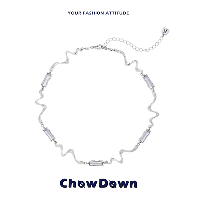 CHOWDOWN灰色方糖锆石锁骨链