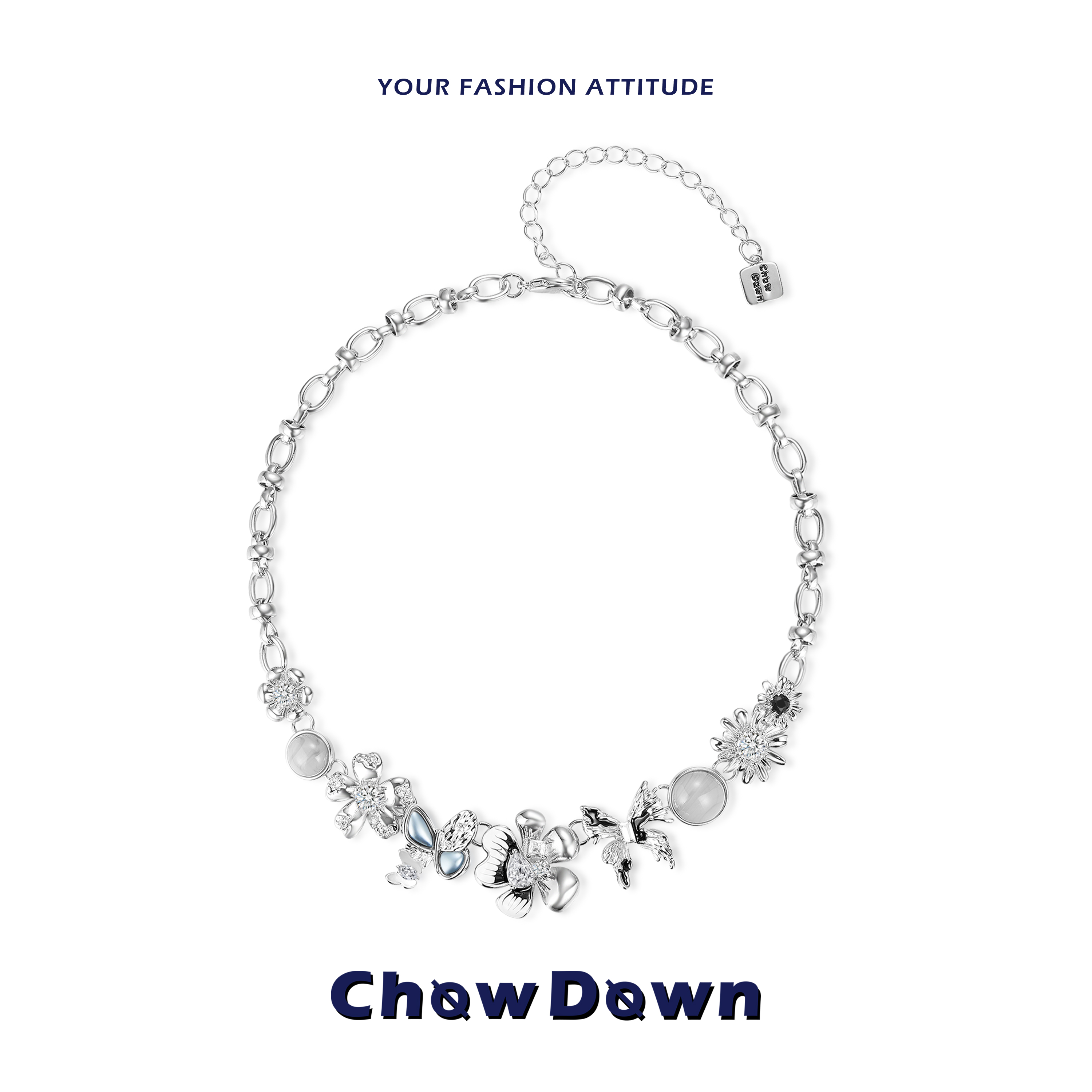 CHOWDOWN金属重工花朵蝴蝶颈链
