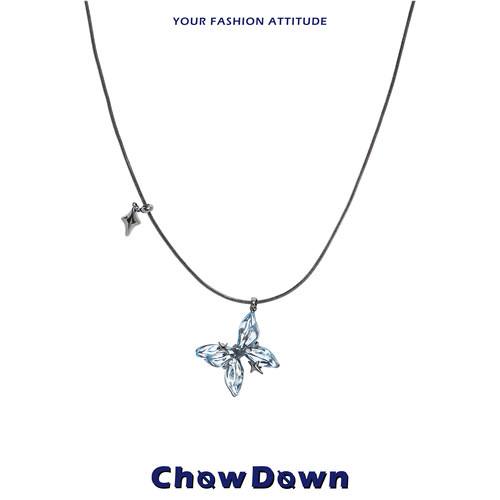 CHOWDOWN蓝调幻蝶吊坠长款项链
