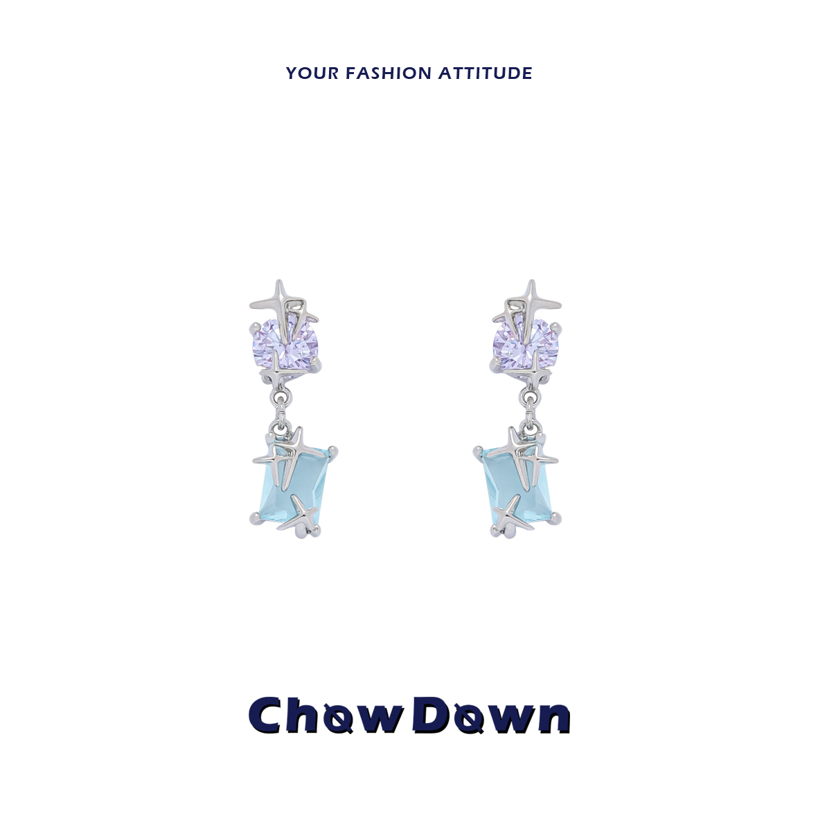 CHOWDOWN潮度原创蓝色方糖耳环
