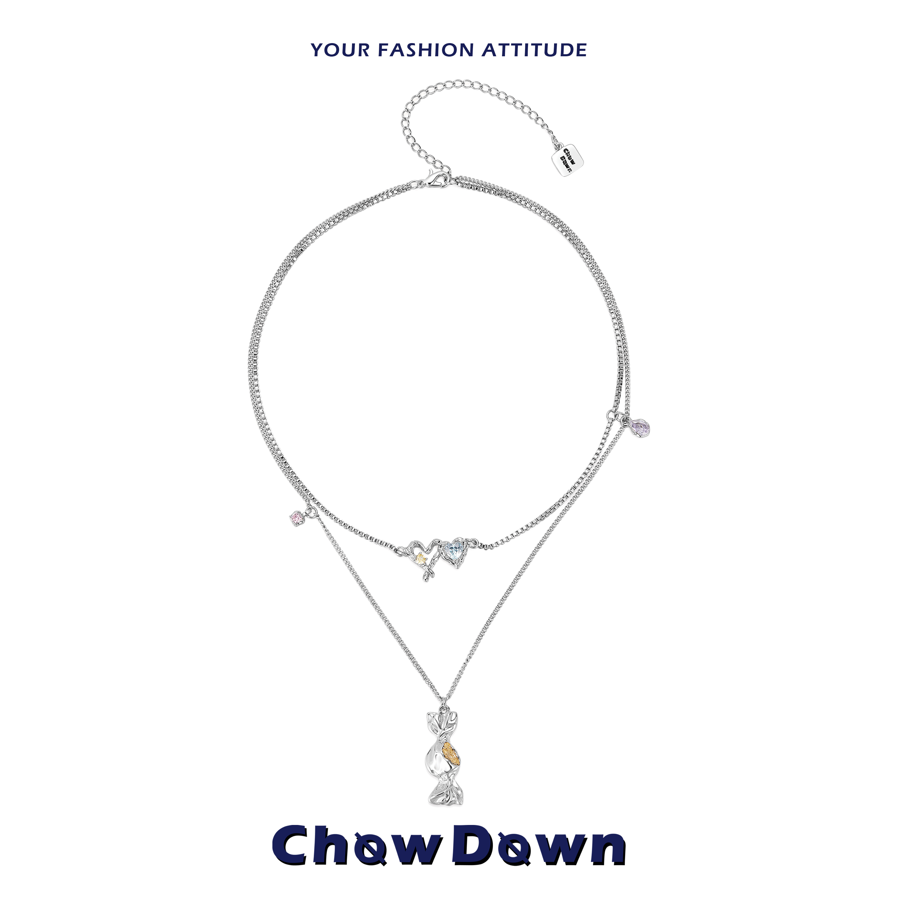 CHOWDOWN糖果效应吊坠双层锁骨链