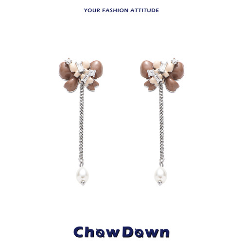 CHOWDOWN美拉德珍珠流苏长款耳环
