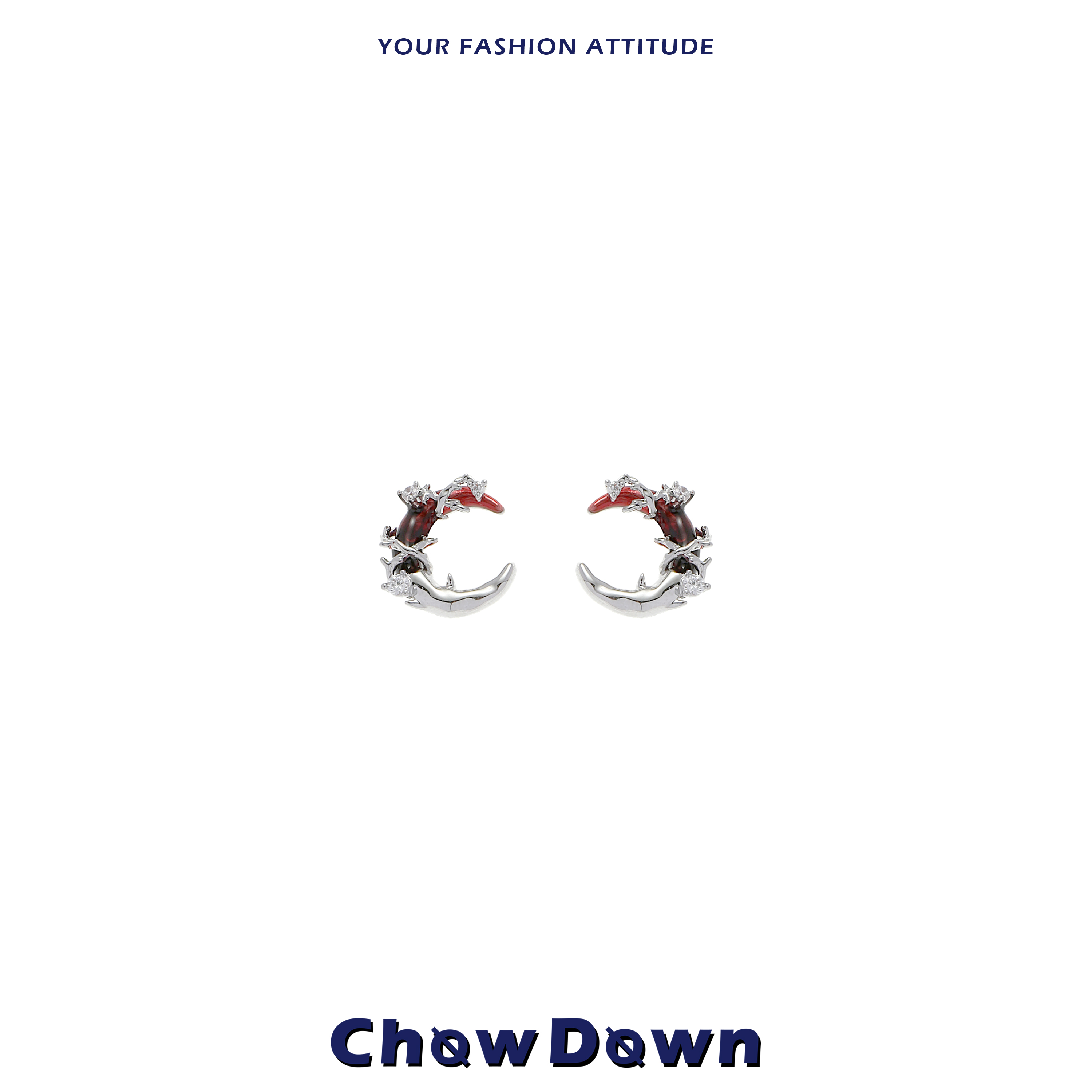 明星同款925银针红色月牙耳钉