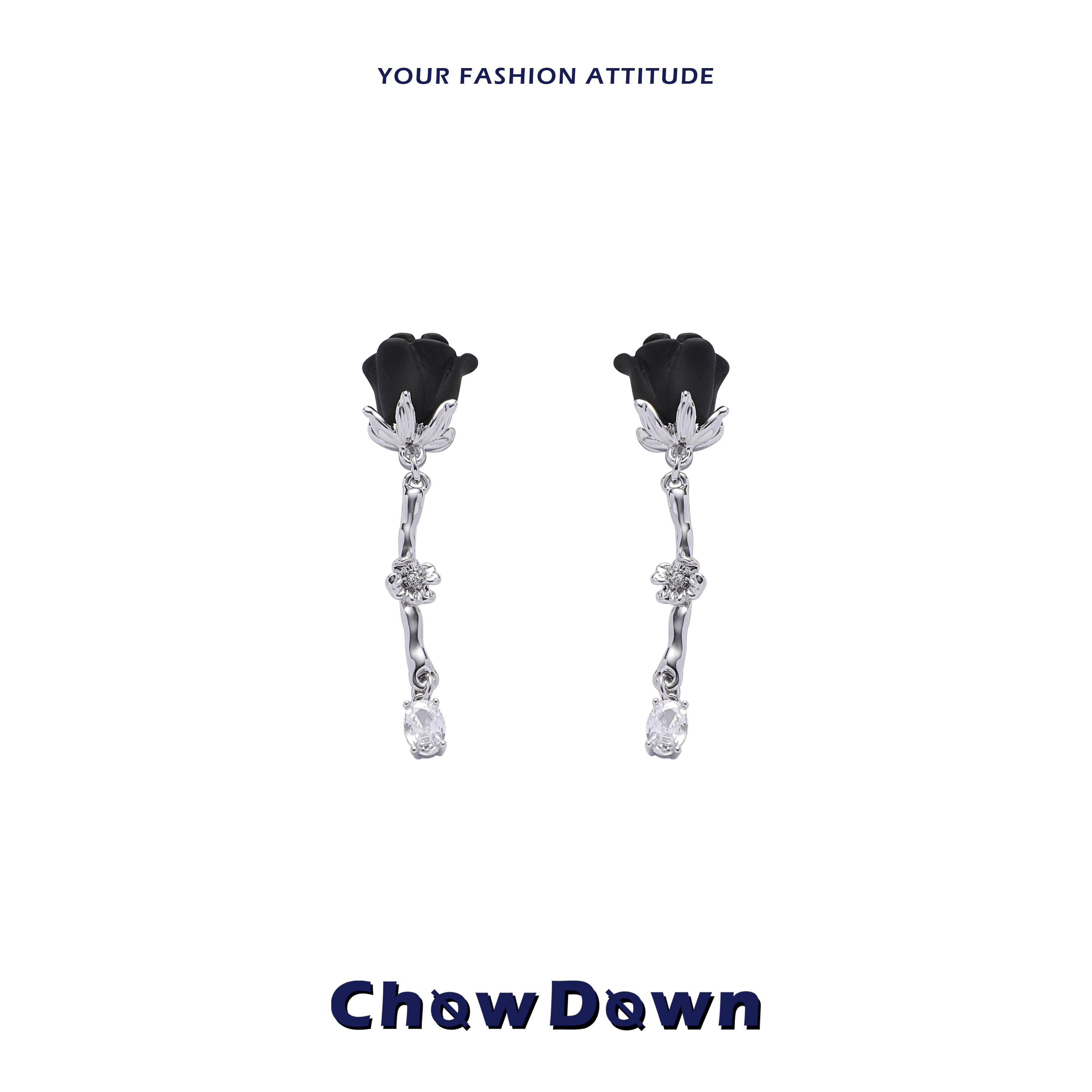 石凯金靖同款暗夜玫瑰系列长耳环