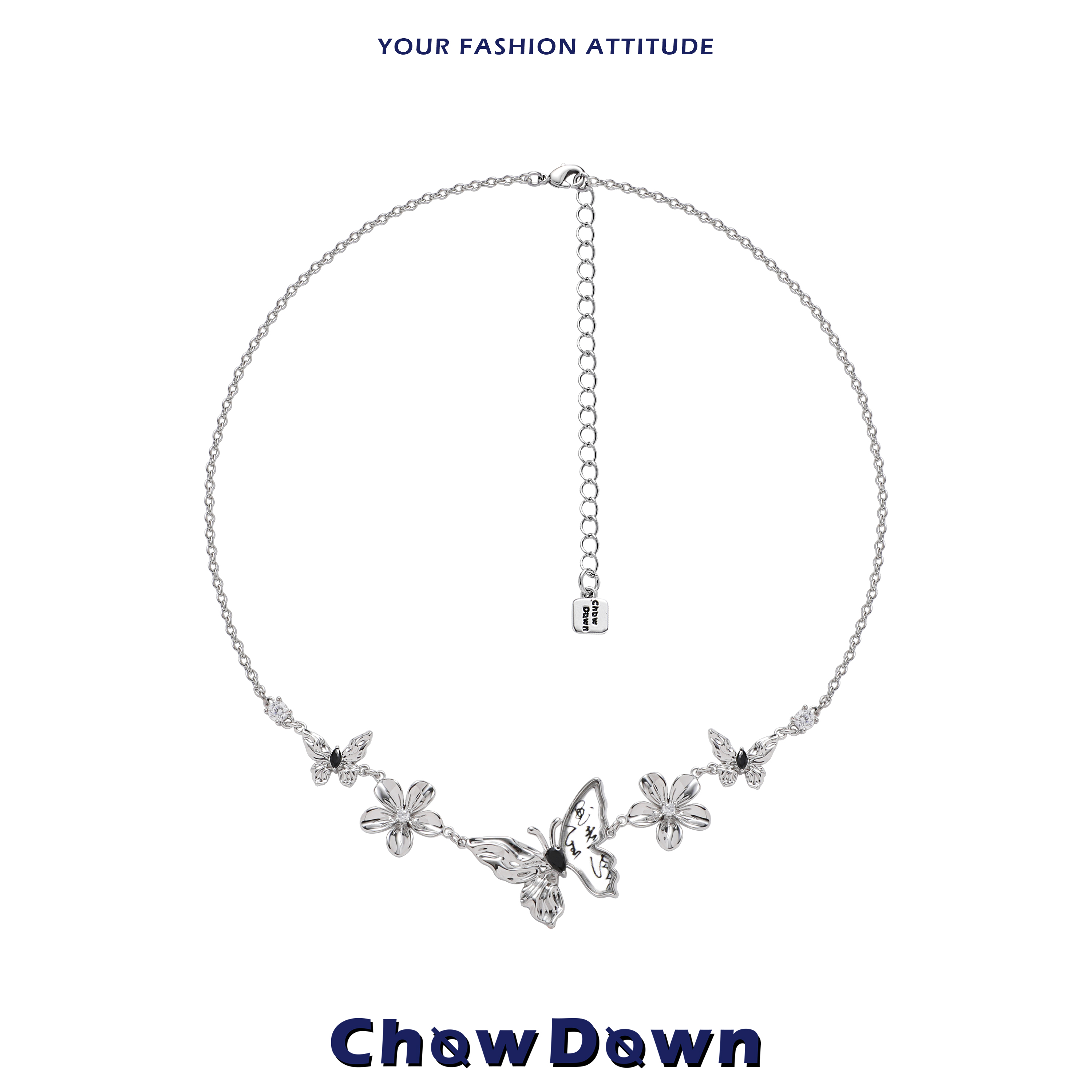 CHOWDOWN新中式国风蝴蝶花朵项链