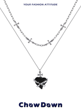 CHOWDOWN黑檀木桃心双层锁骨链