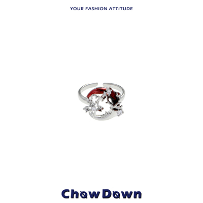 CHOWDOWN原创红色月牙开口戒指