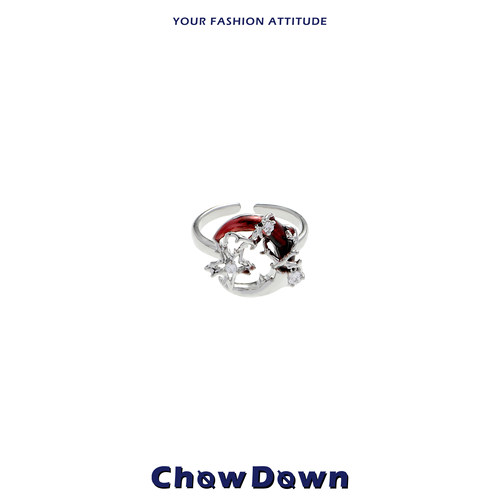 CHOWDOWN原创红色月牙开口戒指