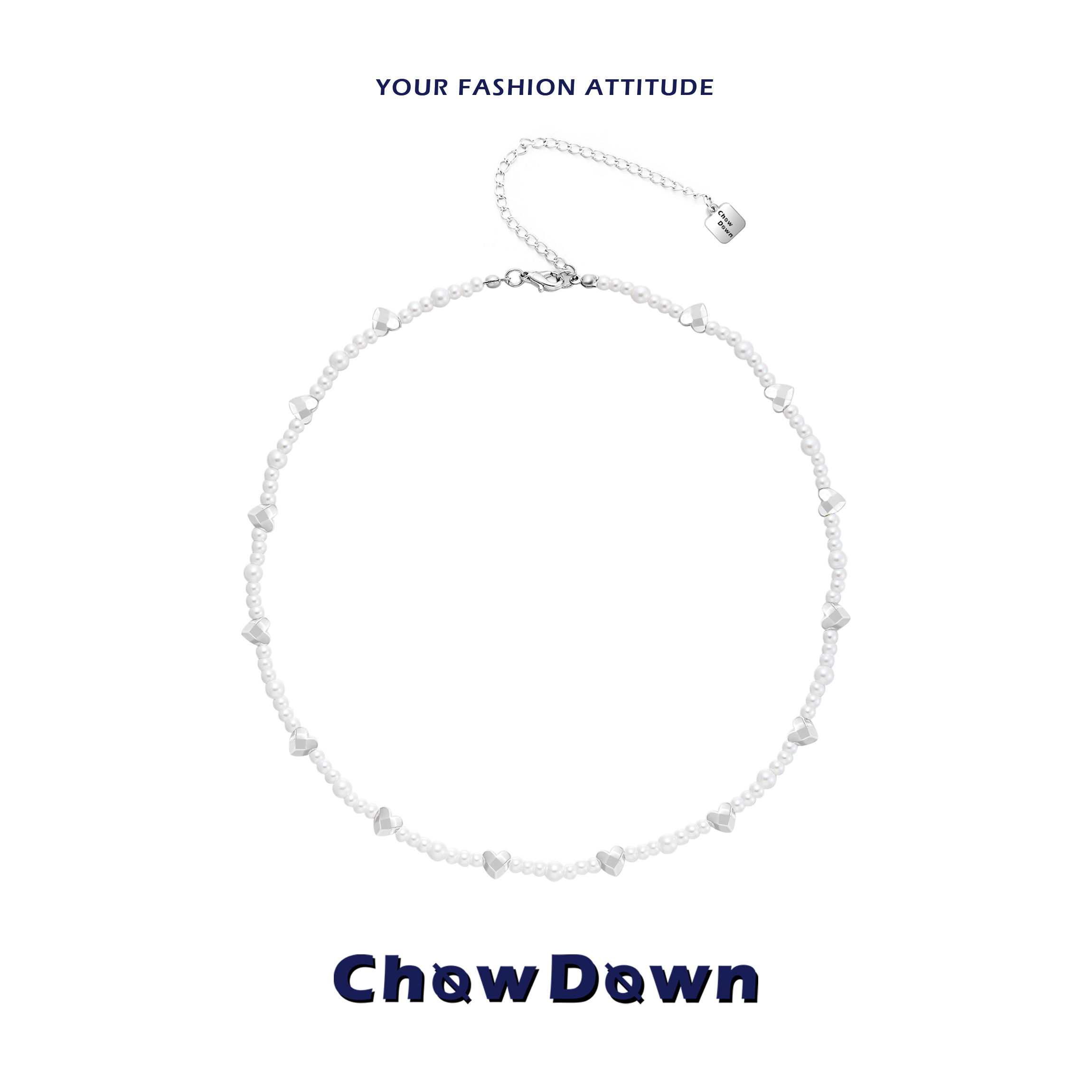 CHOWDOWN潮度原创爱心珍珠项链