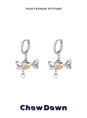 CHOWDOWN原创糖果效应珍珠吊坠金箔耳环甜酷辣妹小众金属耳饰新款