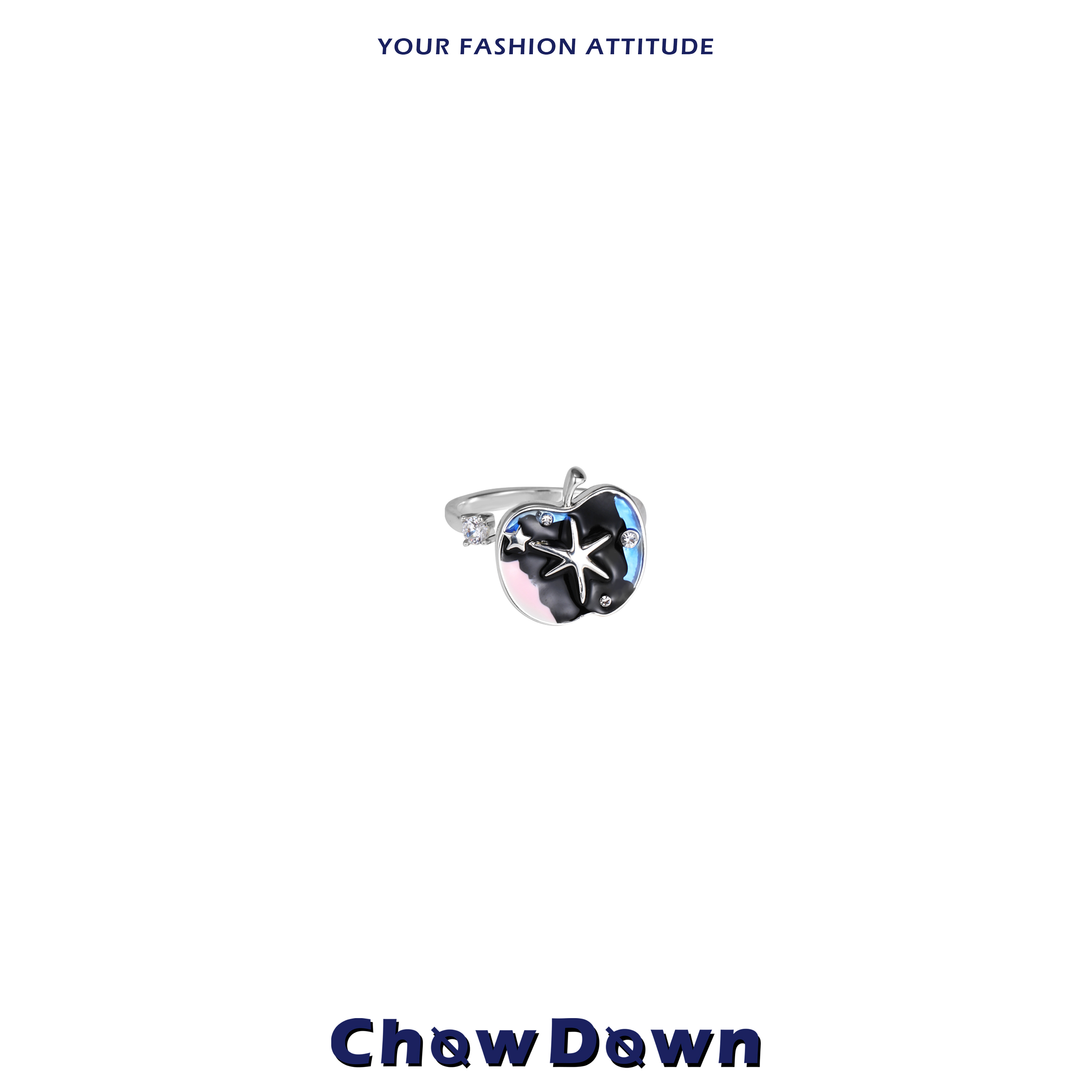 CHOWDOWN蓝黑苹果可调节戒指