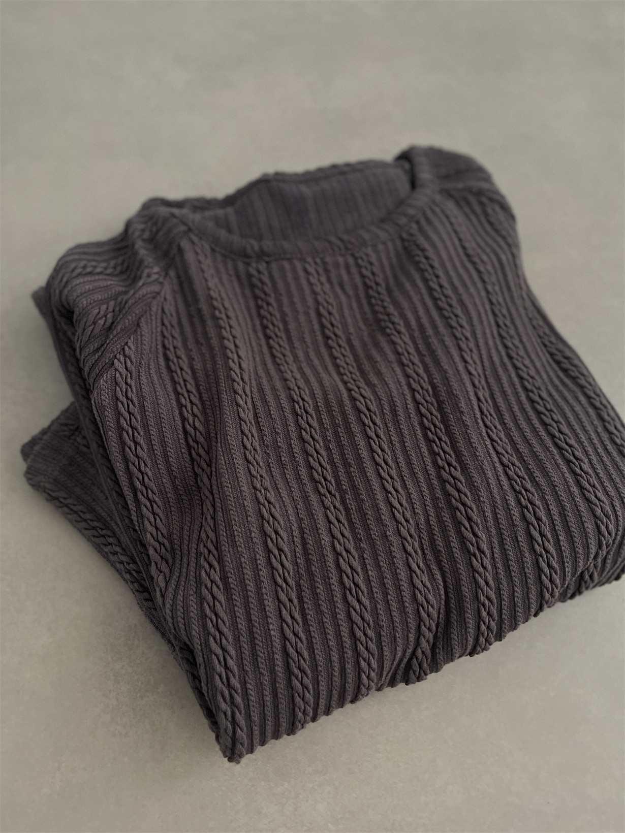 包邮Y日单秋冬立体坑条纹绞花文理棉布简约宽松睡裙家居服女睡衣