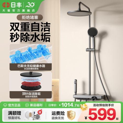 日丰淋浴花洒套装钢琴键置物台喷头除垢家用卫生间淋浴花洒R80