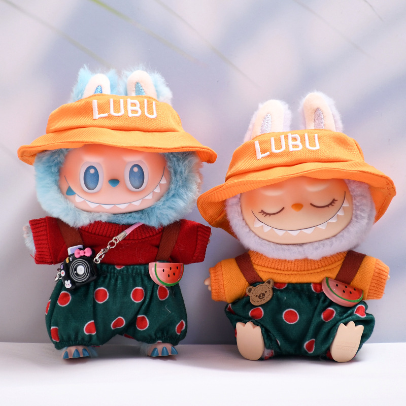 一二三代挂件labubu衣服黄帽西瓜背带裤拉布布娃衣公仔玩偶着替