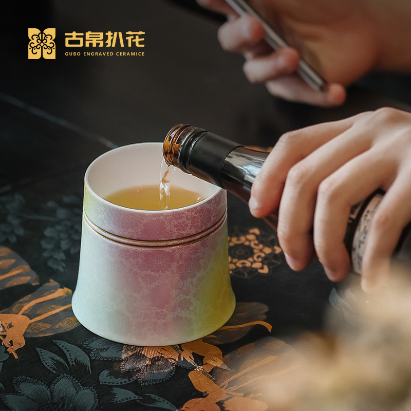 古帛扒花威士忌杯酒杯高端洋酒杯子手工渐变色轻奢高级感礼盒装