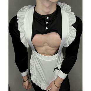 镂空三件套男仆装性感二次元可爱男佣人cos制服健身装肚兜男士