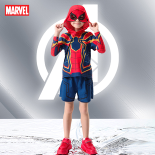 蜘蛛侠帅气时髦假两件生日洋气春夏炸街机能服 漫威男童运动套装