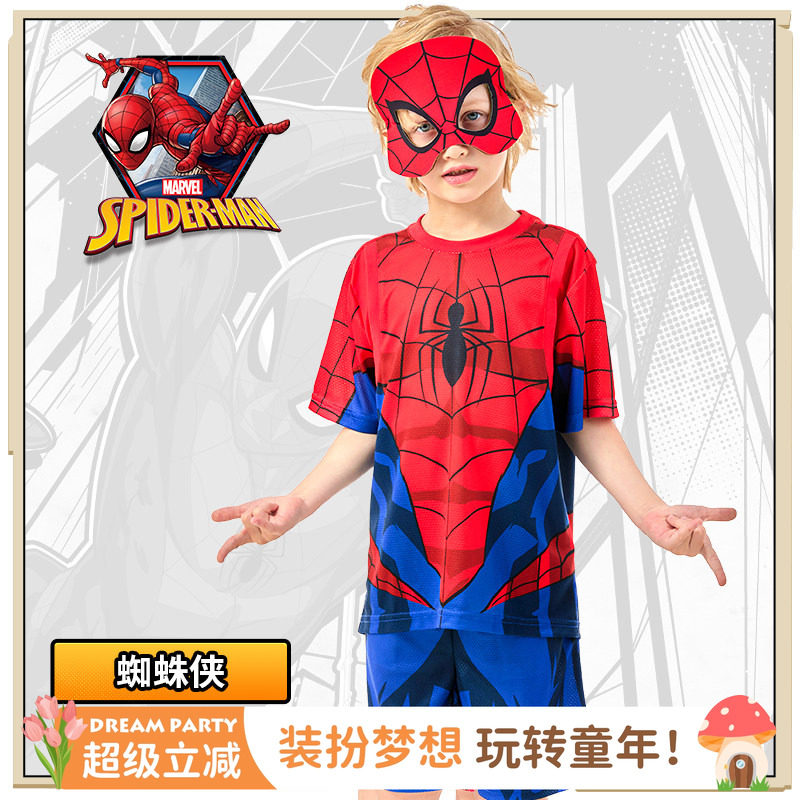 蜘蛛侠男童夏季速干短袖短裤面具
