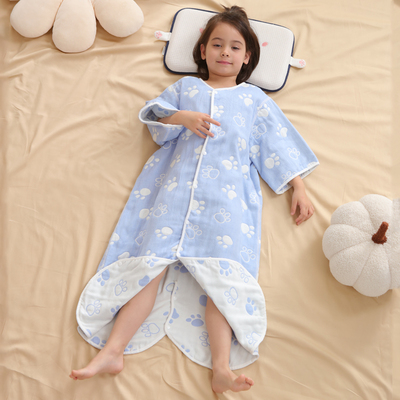 暖梦男宝宝睡袋春秋纱布女孩儿童四季通用分腿夏季防踢被纯棉睡衣