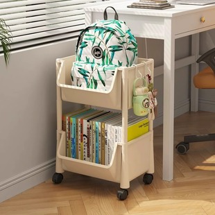 小推车书包置物架可移动书架办公桌下多层儿童书本玩具收纳架带轮