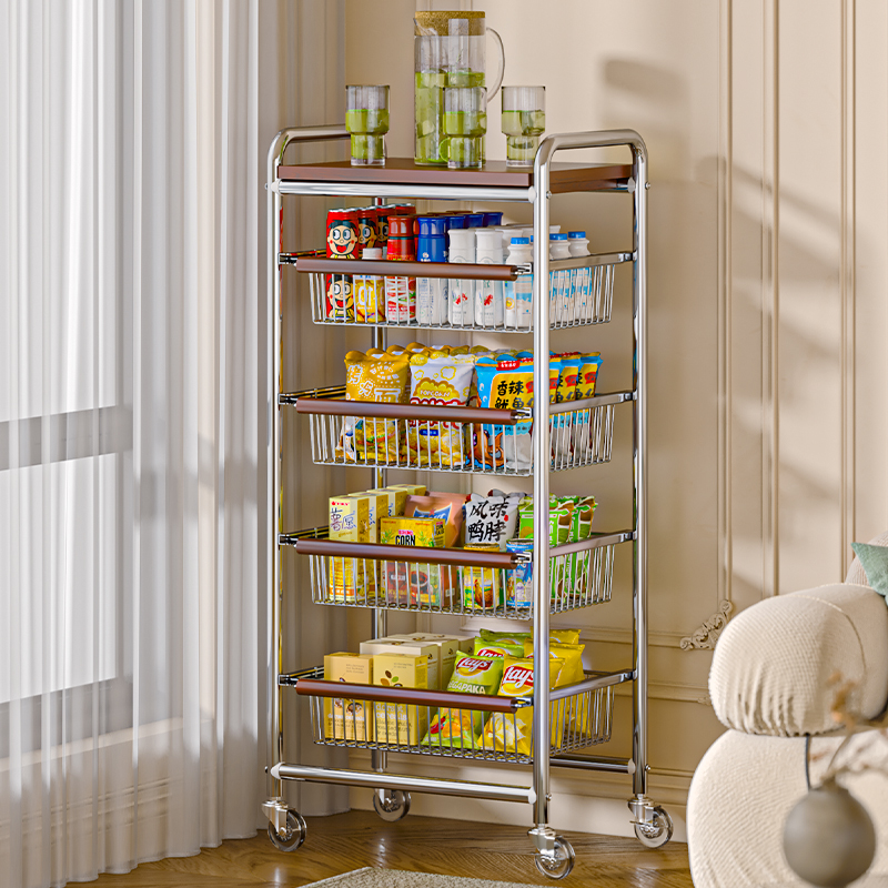 中古小推车零食移动客厅收纳架家用复古厨房蔬菜篮架子落地置物架