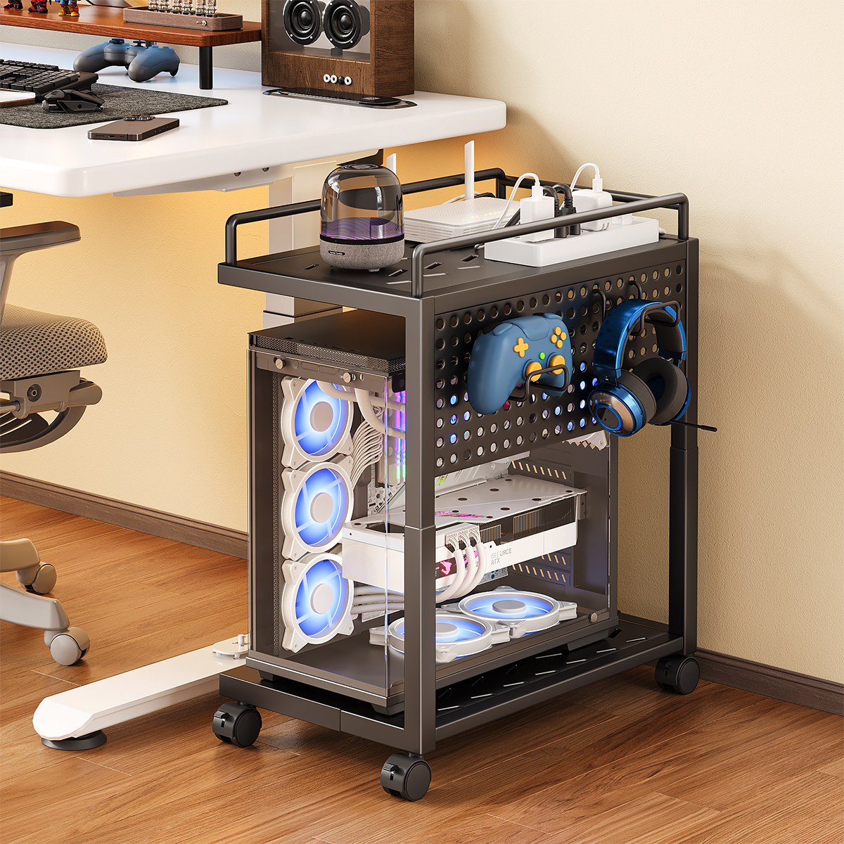 电脑主机托架支架可移动机箱底座带滑轮置物架家用台式办公室托盘