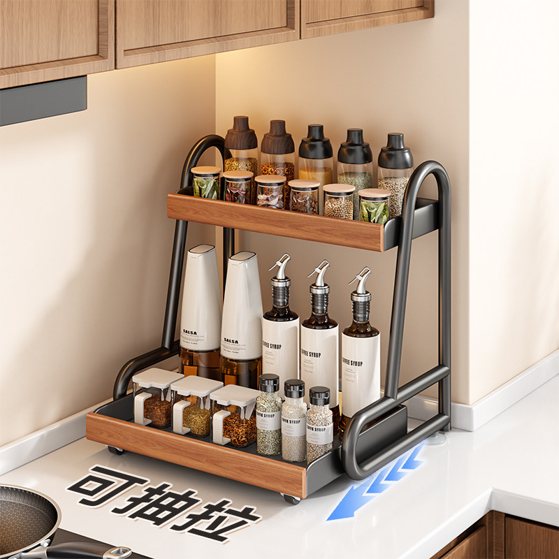 可抽拉调料置物架2026新款家用台面多功能调味盐酱醋厨房收纳架子