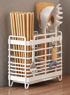 筷子收纳盒厨房置物架免安装一体壁挂式家用筷筒筷笼餐具勺沥水架